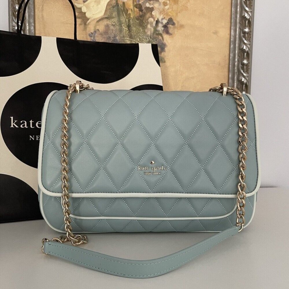 NWT Kate Spade Carey Smooth Quilted Leather Medium Flap Bag in  Wild Sage